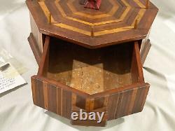 FOLK ART CARVED BIRD INLAID WOOD SEWING BOX 1950s