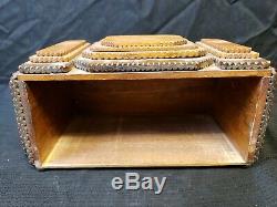 FOLK ART Chip Carved Wood TRAMP ART Trinket Jewelry Box with Drawer Vtg Americana