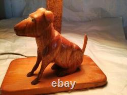 FOLK ART Hand Carved Dog Table Lamp/ 14&1/2 Tall/ Clip on Shade/ Unique