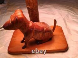 FOLK ART Hand Carved Dog Table Lamp/ 14&1/2 Tall/ Clip on Shade/ Unique