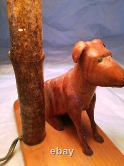 FOLK ART Hand Carved Dog Table Lamp/ 14&1/2 Tall/ Clip on Shade/ Unique