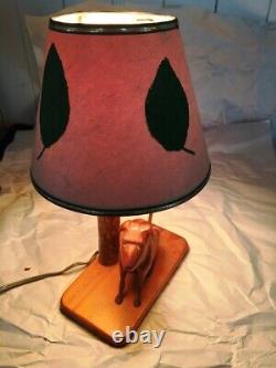 FOLK ART Hand Carved Dog Table Lamp/ 14&1/2 Tall/ Clip on Shade/ Unique