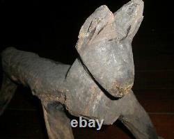 FOLK ART Outsider primitive Animal Sculpture Carved Cat wood large
