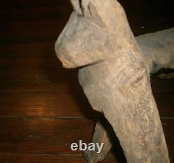 FOLK ART Outsider primitive Animal Sculpture Carved Cat wood large