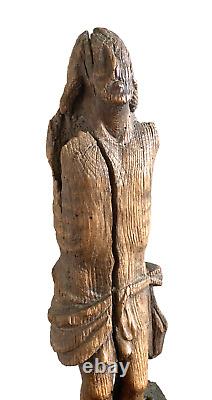 FOLK ART PRIMITIVE 15thC GOTHIC MEDIEVAL CARVED OAK CORPUS CHRISTI SCULPTURE