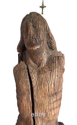 FOLK ART PRIMITIVE 15thC GOTHIC MEDIEVAL CARVED OAK CORPUS CHRISTI SCULPTURE