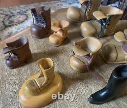 FOLK ART Wooden HAND CARVED Boot COLLECTION Signed ARKANSAS 1970s