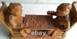 FORTIN Carved Wood Group Sculpture Checkers Game Statue Quebec Folk Art Canada