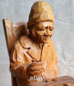 FORTIN Carved Wood Group Sculpture Checkers Game Statue Quebec Folk Art Canada