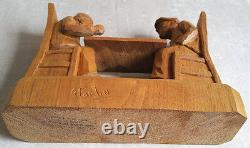 FORTIN Carved Wood Group Sculpture Checkers Game Statue Quebec Folk Art Canada