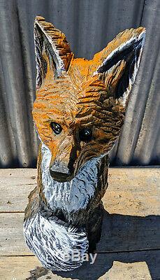 FOX Chainsaw Carving Red Cedar Sculpture Log Cabin Decor Garden Wood Folk Art