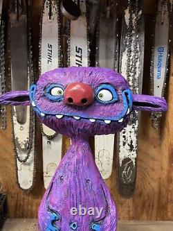 FUNNY TROLL Chainsaw Carving MONSTER DUDE Cedar Wood GOBLIN Statue 21 Tall ooak