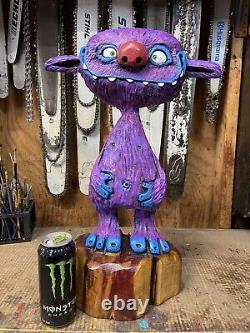 FUNNY TROLL Chainsaw Carving MONSTER DUDE Cedar Wood GOBLIN Statue 21 Tall ooak
