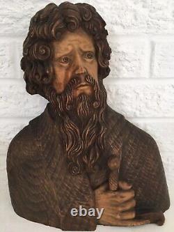 F. Schurmann Hand-carved Man Santos Wooden Statue Very Detailed Folk Art 12.5