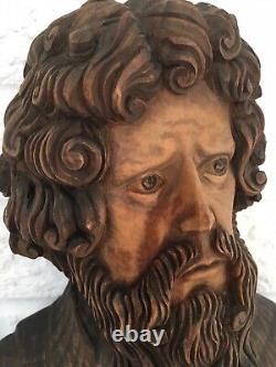 F. Schurmann Hand-carved Man Santos Wooden Statue Very Detailed Folk Art 12.5