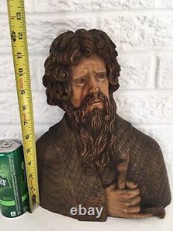 F. Schurmann Hand-carved Man Santos Wooden Statue Very Detailed Folk Art 12.5