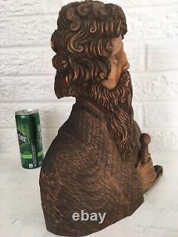 F. Schurmann Hand-carved Man Santos Wooden Statue Very Detailed Folk Art 12.5