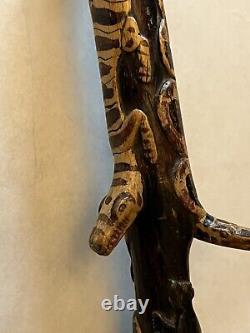 Fantastic Antique/Vintage Miniature Folk Art Wood Carved Cane Walking Stick