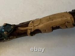 Fantastic Antique/Vintage Miniature Folk Art Wood Carved Cane Walking Stick