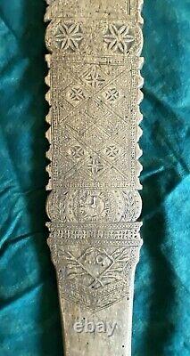 Fantastically Carved Antique 19thC. Folk Art Wood Bed Smoother Washing Stick