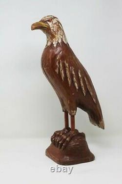 Fine Folk Art wood carved American eagle signed by artist 18 tall