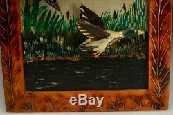 Fine Quebec NB Folk Art Carving Wall Hanging Flying Ducks by Luc Côté 13x26