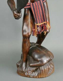 Fine Vtg Bontoc Igorot Native Carved Wood Headhunter Statue Tribe Philippines