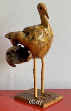 Folk Art 12 Burl Wood Sea Bird Sculpture Carved Organic Rustic Vintage Seagull