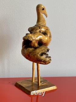 Folk Art 12 Burl Wood Sea Bird Sculpture Carved Organic Rustic Vintage Seagull