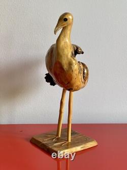 Folk Art 12 Burl Wood Sea Bird Sculpture Carved Organic Rustic Vintage Seagull