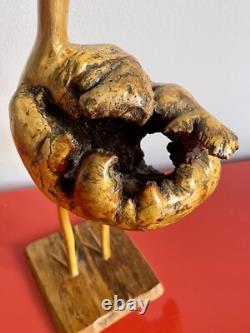 Folk Art 12 Burl Wood Sea Bird Sculpture Carved Organic Rustic Vintage Seagull
