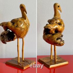 Folk Art 12 Burl Wood Sea Bird Sculpture Carved Organic Rustic Vintage Seagull