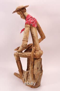 Folk Art 35 Hand Carved Reading Don Quixote Seated Wood Tree Stump Sculpture