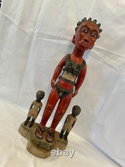 Folk Art African American Mother and Children Painted Wood Carving