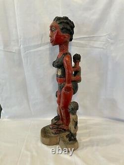 Folk Art African American Mother and Children Painted Wood Carving