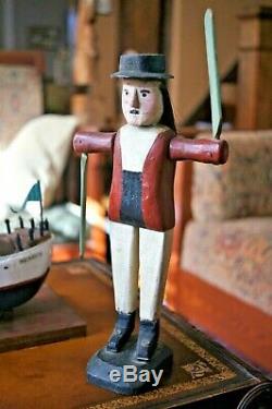 Folk Art Antique Whirligig Hand Carved Painted Whaler Man Signed 1919 Maine SALE