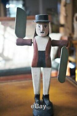 Folk Art Antique Whirligig Hand Carved Painted Whaler Man Signed 1919 Maine SALE