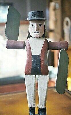 Folk Art Antique Whirligig Hand Carved Painted Whaler Man Signed 1919 Maine SALE