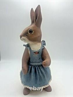 Folk Art BUNNY RABBIT Hand Carved Wood Figure CRATE PROSPECTS Sharon Olson