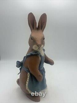 Folk Art BUNNY RABBIT Hand Carved Wood Figure CRATE PROSPECTS Sharon Olson