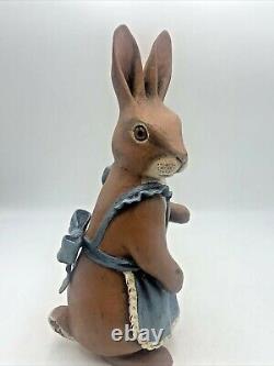 Folk Art BUNNY RABBIT Hand Carved Wood Figure CRATE PROSPECTS Sharon Olson