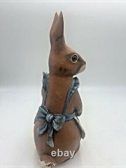 Folk Art BUNNY RABBIT Hand Carved Wood Figure CRATE PROSPECTS Sharon Olson