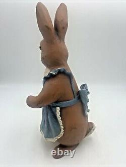 Folk Art BUNNY RABBIT Hand Carved Wood Figure CRATE PROSPECTS Sharon Olson