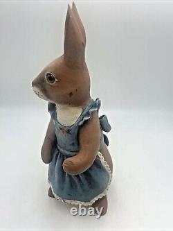 Folk Art BUNNY RABBIT Hand Carved Wood Figure CRATE PROSPECTS Sharon Olson