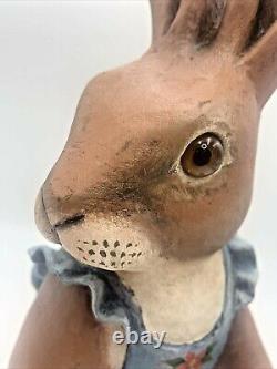 Folk Art BUNNY RABBIT Hand Carved Wood Figure CRATE PROSPECTS Sharon Olson