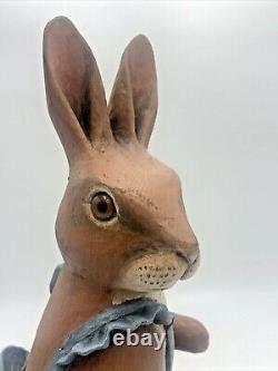 Folk Art BUNNY RABBIT Hand Carved Wood Figure CRATE PROSPECTS Sharon Olson