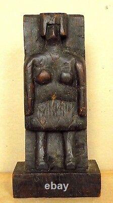 Folk Art Brutalist Sculpture Figure of a Woman Hand Carved Wood AAFA c. 1930's