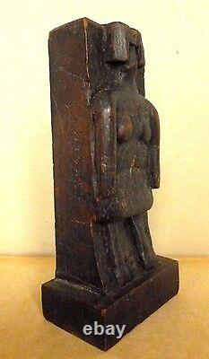 Folk Art Brutalist Sculpture Figure of a Woman Hand Carved Wood AAFA c. 1930's