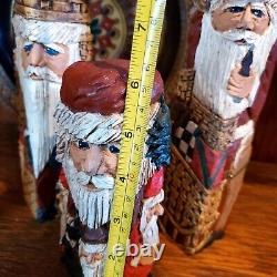 Folk Art CARVED SANTAS SET OF SIX BY ARTIST DONIS MITCHELL SIGNE DATED 90'S