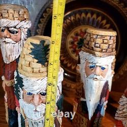 Folk Art CARVED SANTAS SET OF SIX BY ARTIST DONIS MITCHELL SIGNE DATED 90'S